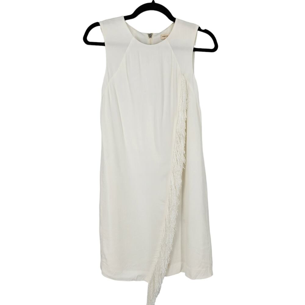 REBECCA TAYLOR Chalk Ivory Sleeveless Fringe A-Line Crew Neck Shift Dress Size 2